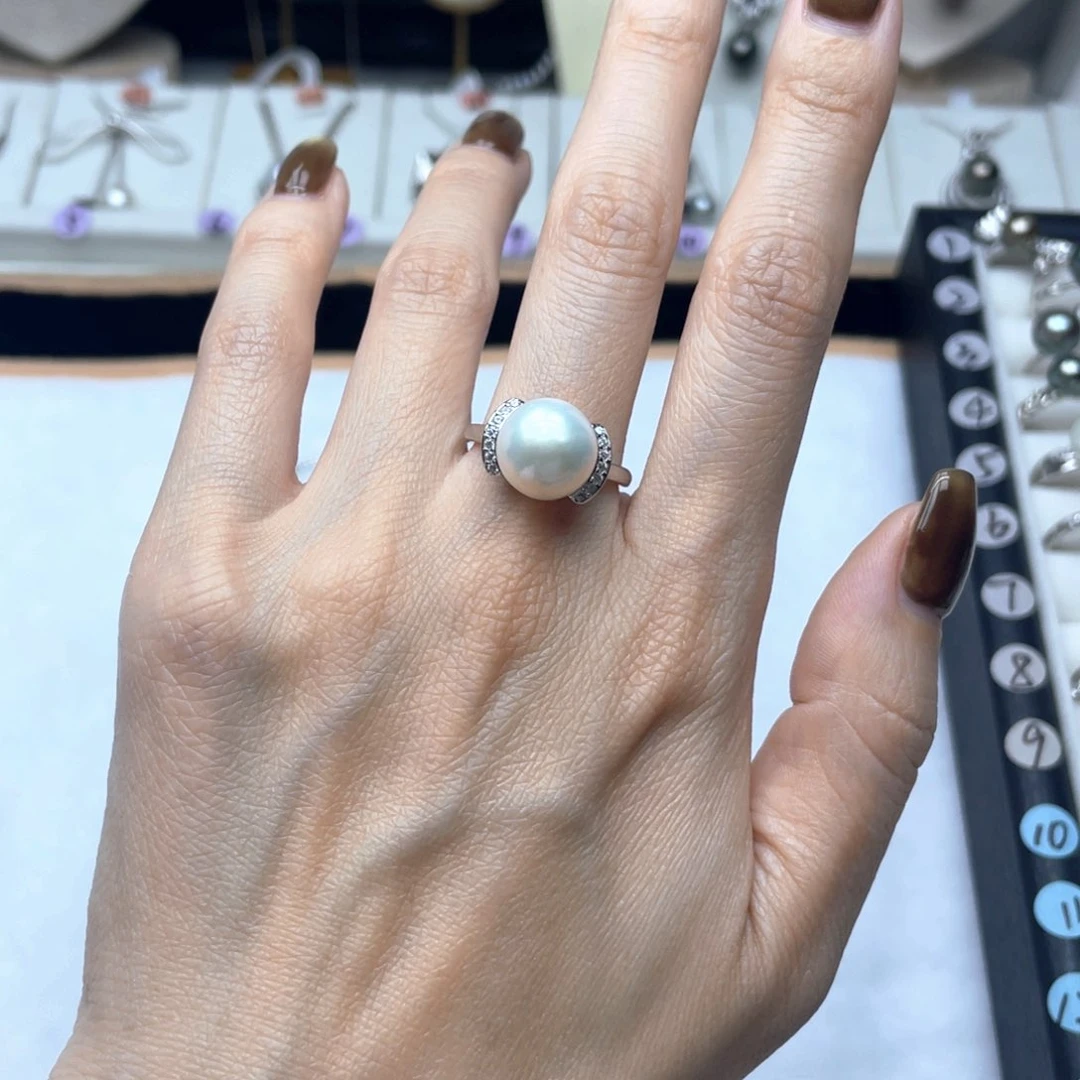 银S925镶嵌戒指淡水珍珠柠**开