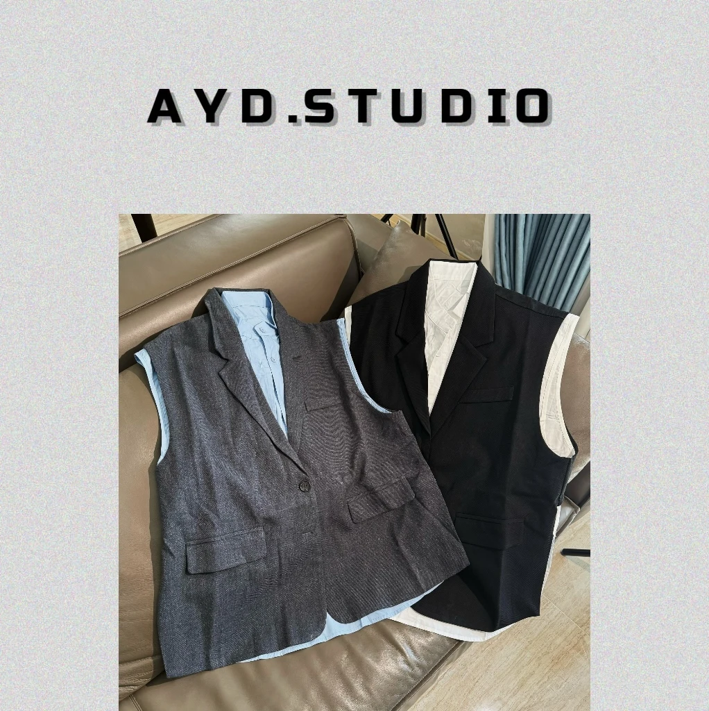 AYD.STUDIO春款时尚无袖拼色设计款西装#3592