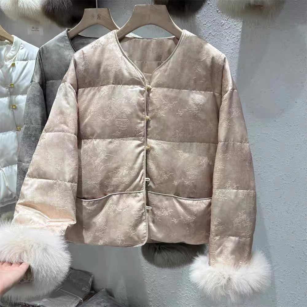 自留款新中式水墨晕染加厚保暖羽绒服高级感重工国风花纹袖子