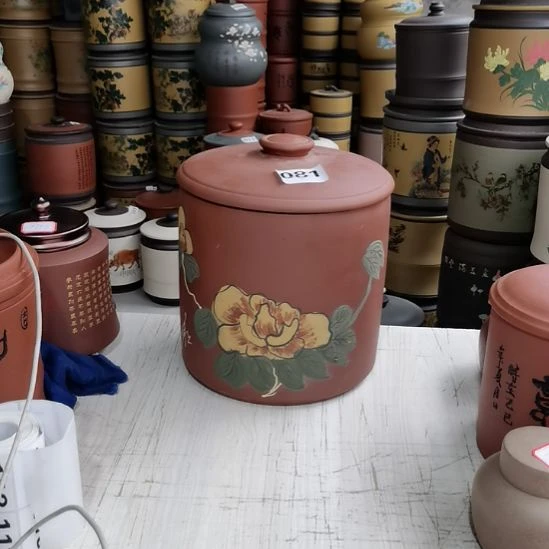 紫砂茶叶罐清水红泥手绘081