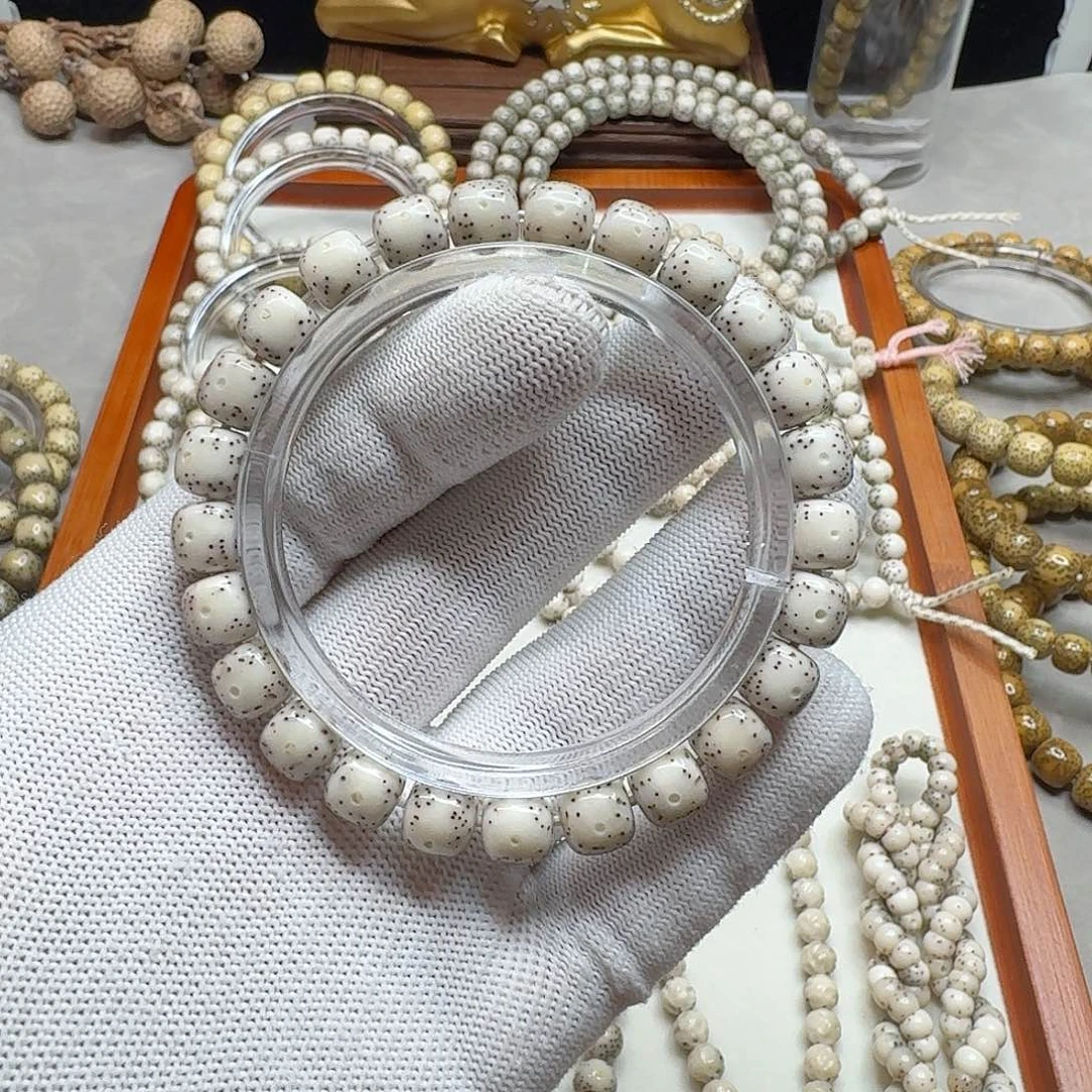 手串星月菩提石玉料9/8白冰料正月留白小细星