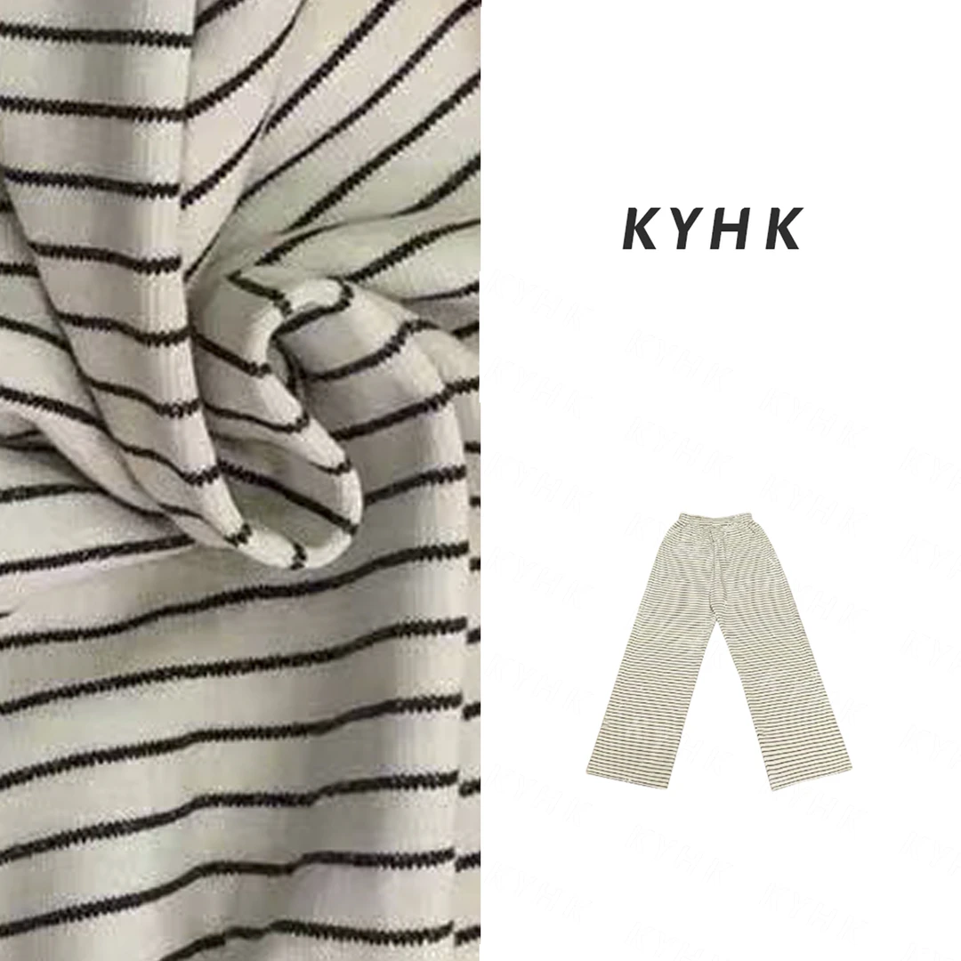 KYHK 休闲细条纹棉质松紧腰直筒裤女250111