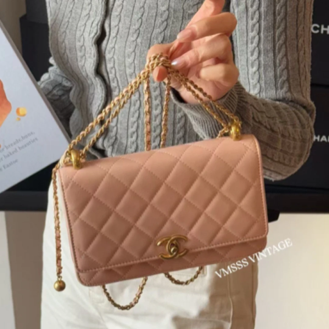99新 Chanel/香奈儿 23k粉色双金珠woc牛皮单肩包/06739 ins 时尚
