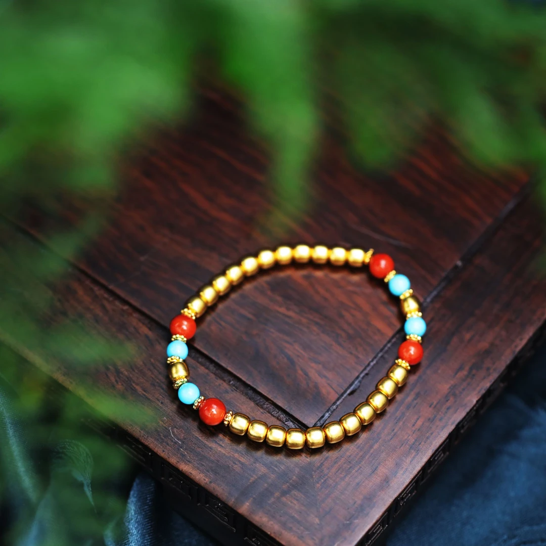 爱一IBELOVE 足金999 吉祥如意古法苹果直切珠多宝手串宫延新中式