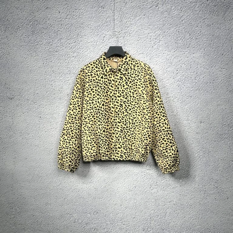 99新 GUCCI/古驰 复古豹纹哈灵顿背后Logo夹克外套/46