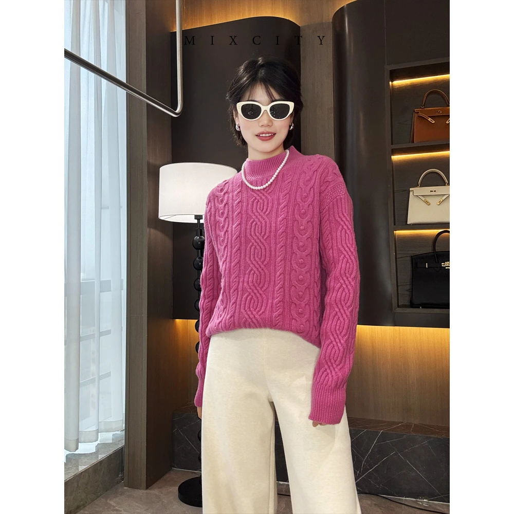 【亚楠本楠】阿兰绞花◆全羊毛复古麻花半高领长袖针织衫6597