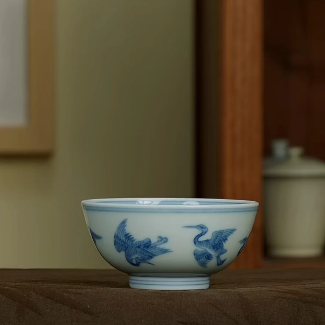 云鹤青花品茗杯景德镇茶杯珍藏款慕胤堂