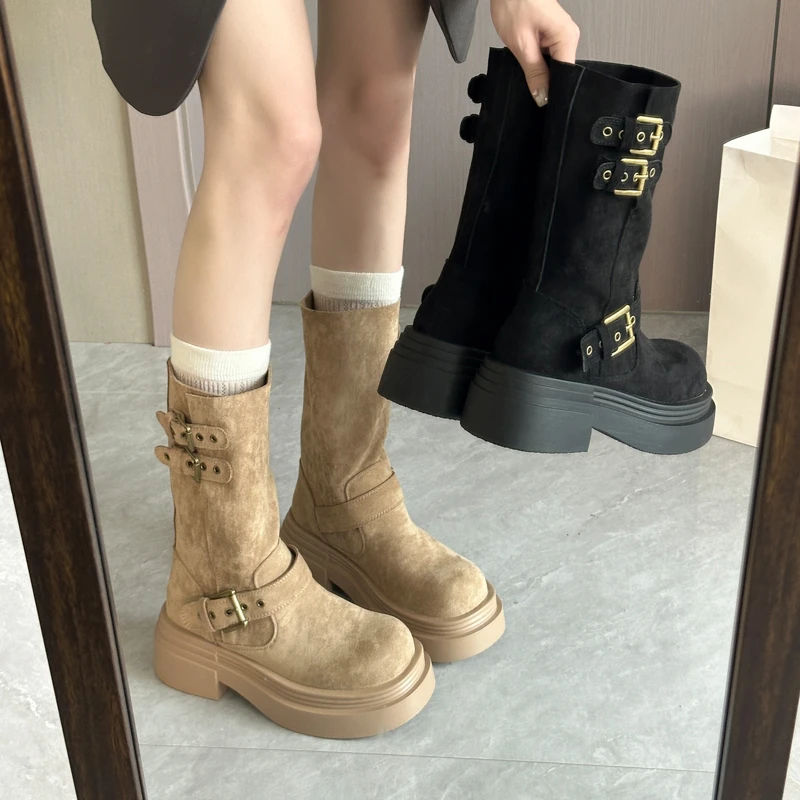 厚底英伦风增高马丁靴女款2025新款美拉德短靴爆款两穿带扣中筒靴