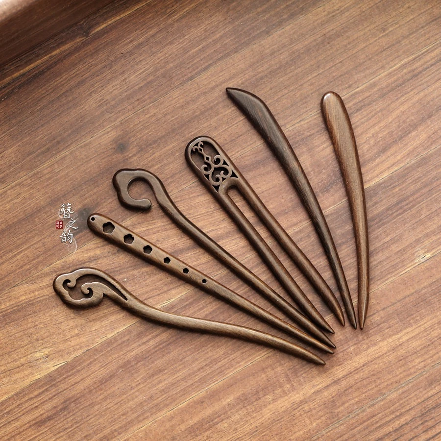 【大叶紫檀木短簪】日常小巧高级百搭发簪丸子头复古风发饰女15cm