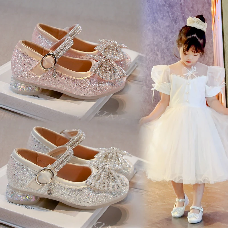 女童公主鞋2025新款春秋儿童爱莎水晶鞋闪亮春款女宝皮鞋软底单鞋