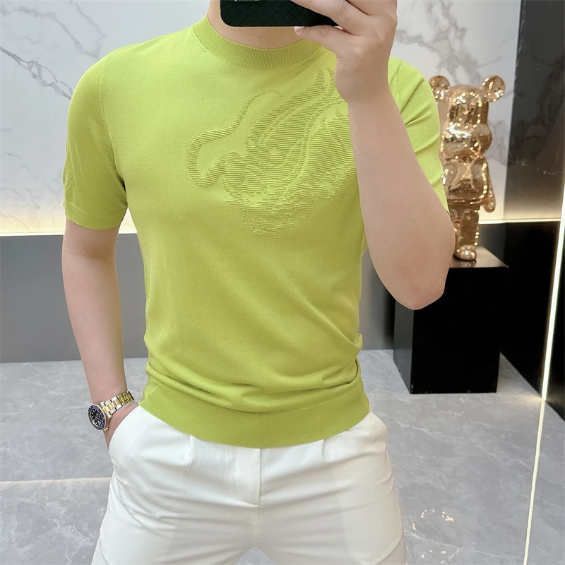 冰希轻奢.高奢潮牌男士圆领纯色简约短袖修身透气T恤2025夏季新款