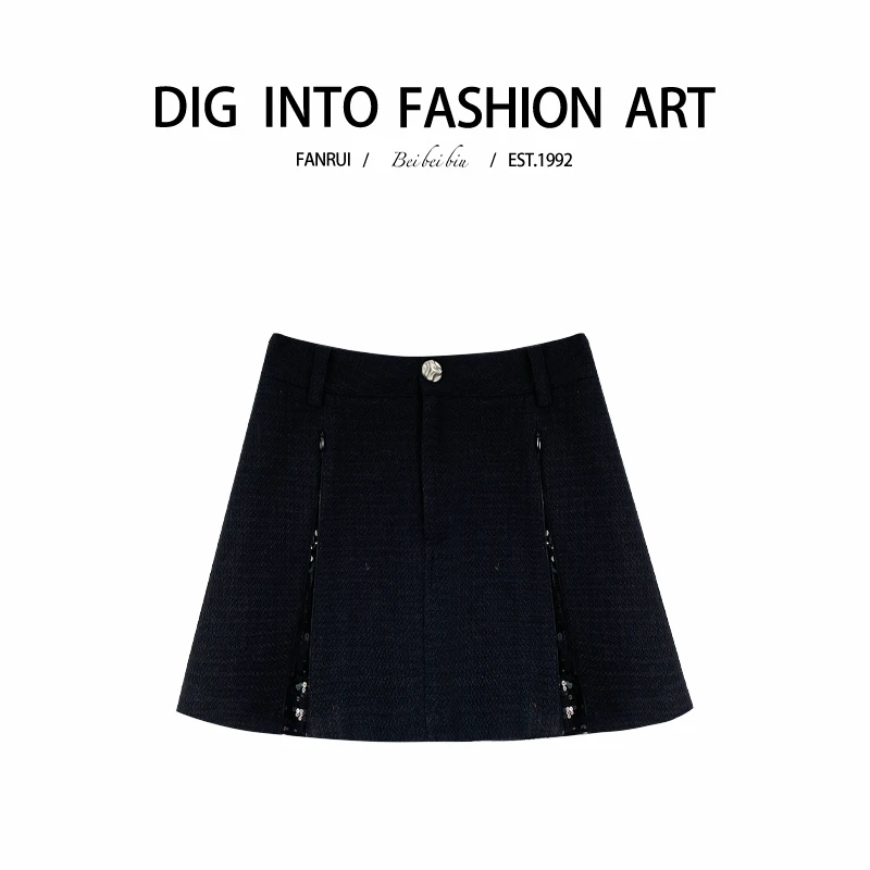 FANRUI/泛芮「天宫织女 」拉链亮片洋气百搭设计感显瘦半身裙B13984