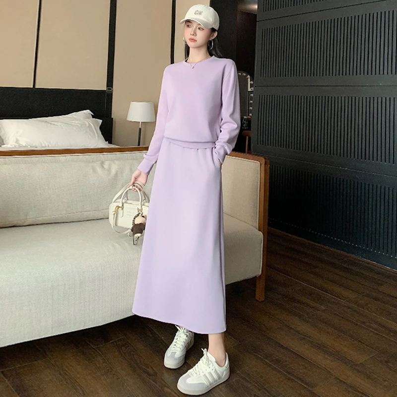 个性简约休闲时尚套装女春季圆领套头卫衣半身长裙两件套减龄洋气