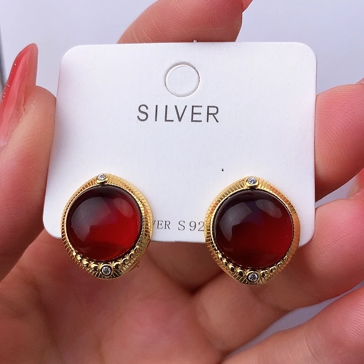 血珀耳饰银S925镶嵌耳饰