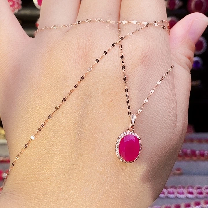 红宝石颈饰银S925镶嵌
