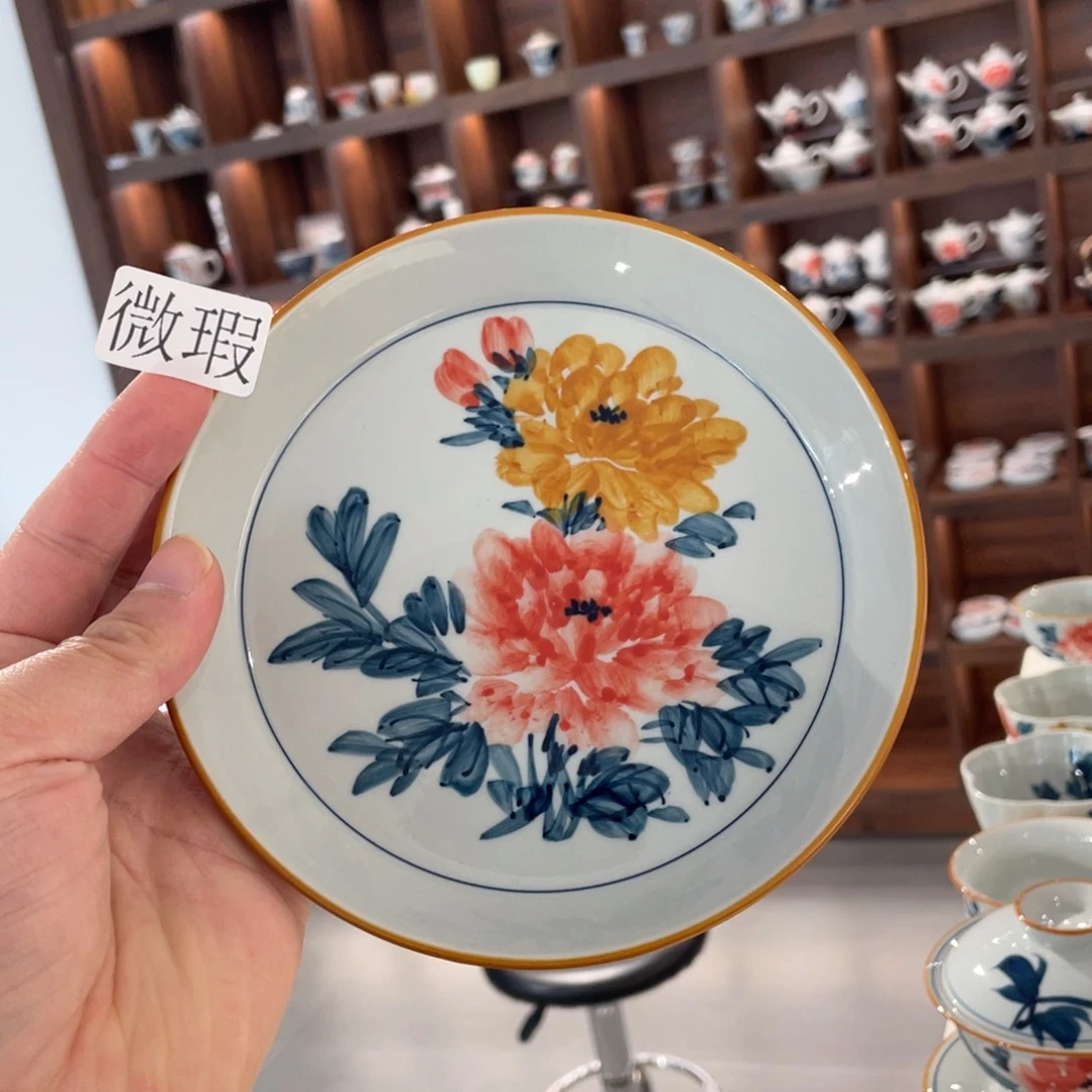 釉下手绘茶具微瑕