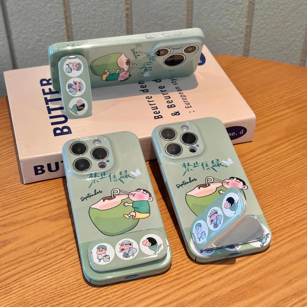 SMBLCE蕉绿小新镜子支架适用苹果17菲林16手机壳华为vivo小米oppo