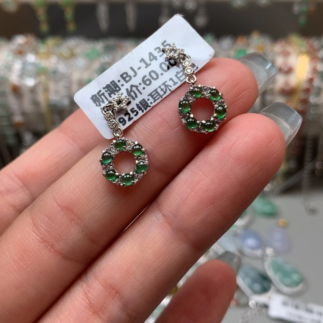 翡翠银S925镶嵌颈饰耳钉