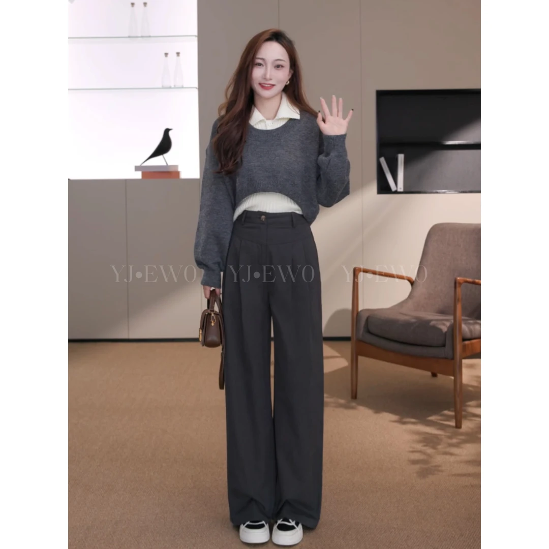 【现货】早秋新款高腰百搭焕新直筒洋气极简休闲裤-8688