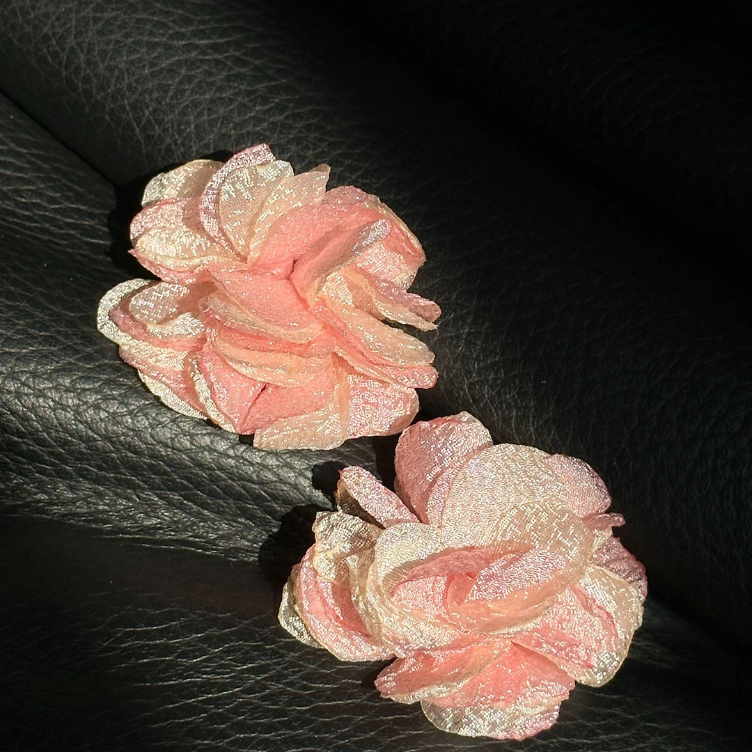 非金属布艺耳饰 【周老板搭配】百搭耳钉粉红色配饰优雅甜美复古