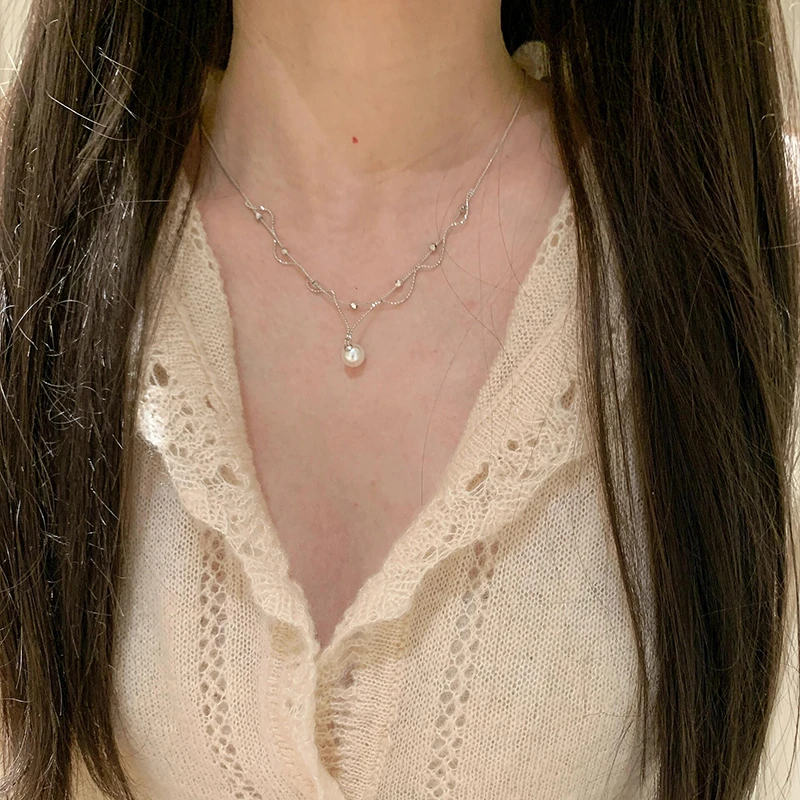 合金项链 重工法式蕾丝珠珠项链女轻奢高级感小众颈链配饰锁骨链
