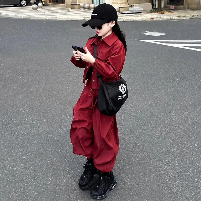 女童套装2025新款春装儿童洋气时髦工装裤两件套韩系童装春款6-12