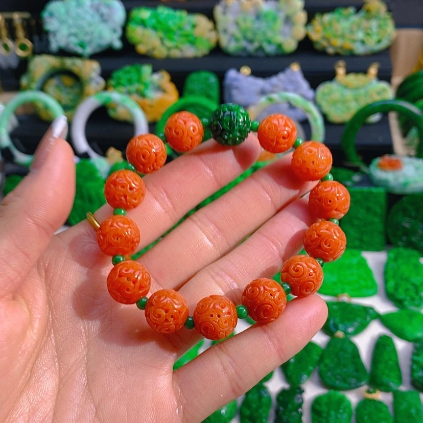 【闪购商品】翡翠颈饰未镶嵌红翡单珠手串