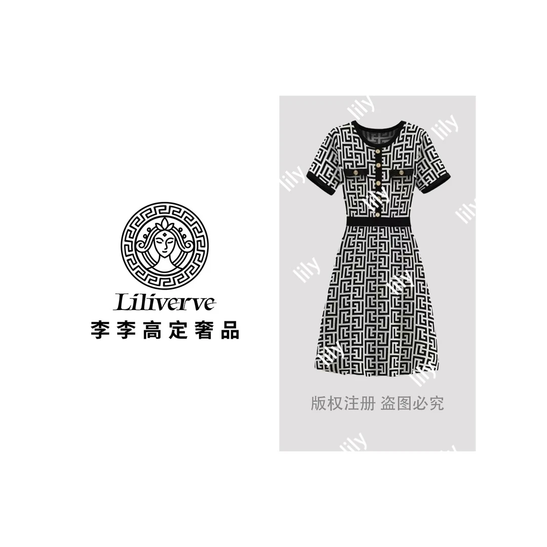 【李李lily】新款几何图形小香风遮肉百搭显瘦连衣裙针织毛衣
