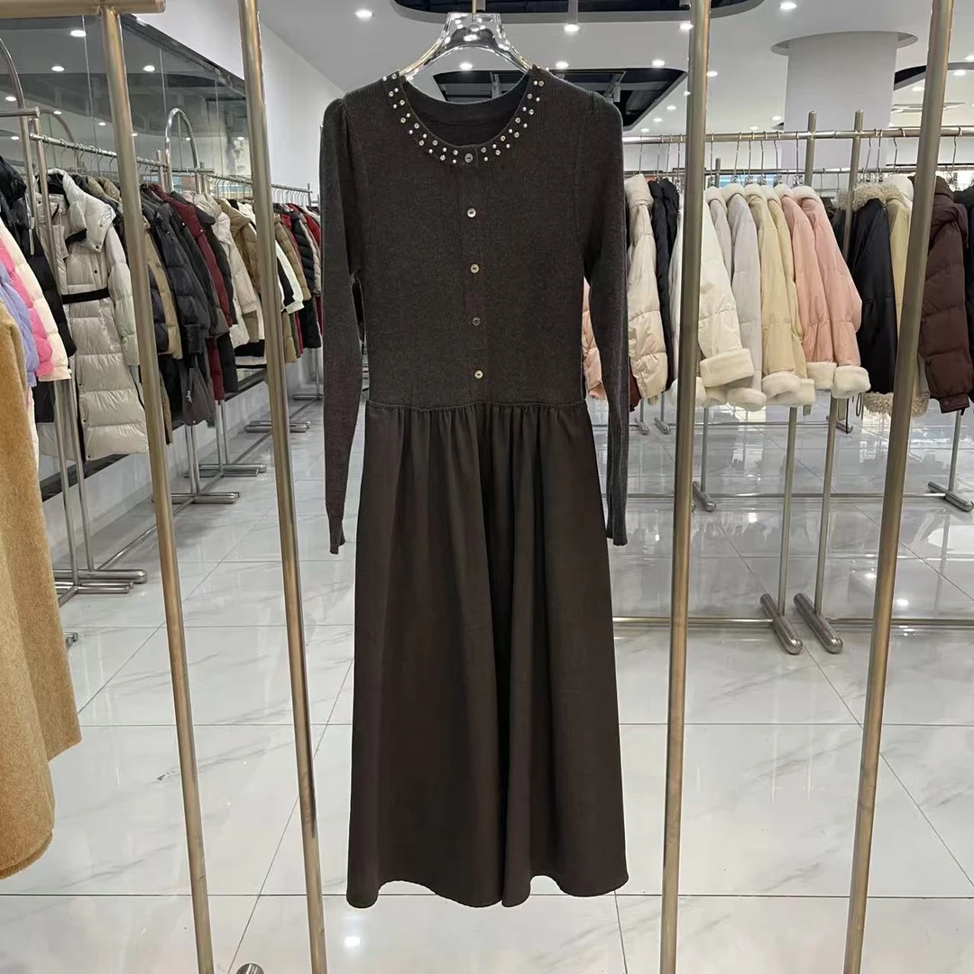 S652【专属】25春秋新款朗诗气质收腰针织拼接连衣裙RS-LS6CL9939