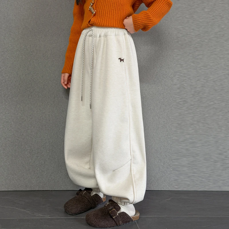 儿童冬装大女童装宽松加绒裤子一体绒秋冬款运动卫裤冬季6-12岁15