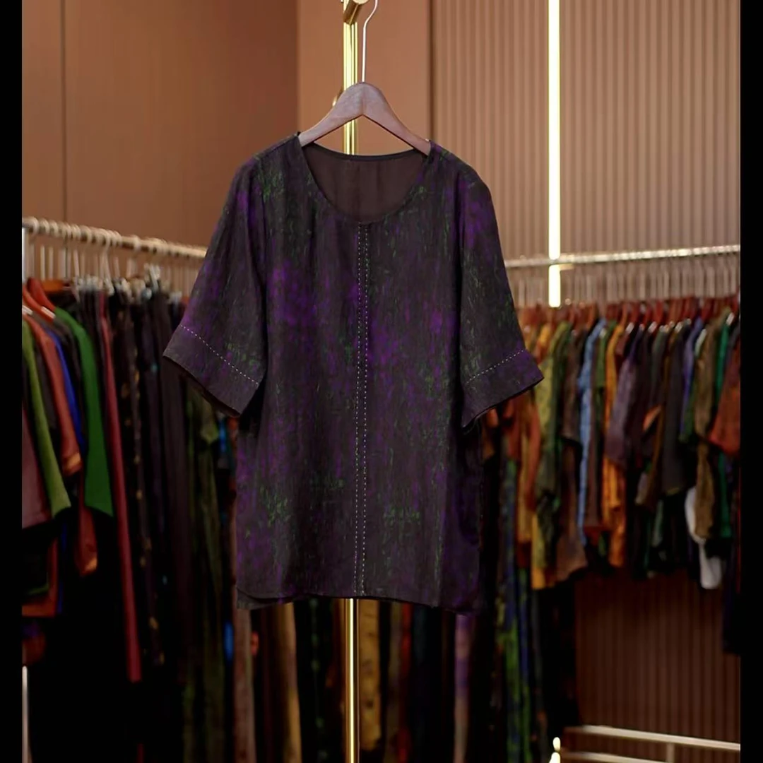 紫袍-新中式国风红绿休闲上衣0346