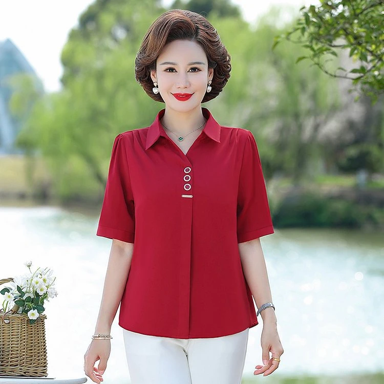 2023夏季新款妈妈装短袖上衣时尚洋气高端中老年衬衫女