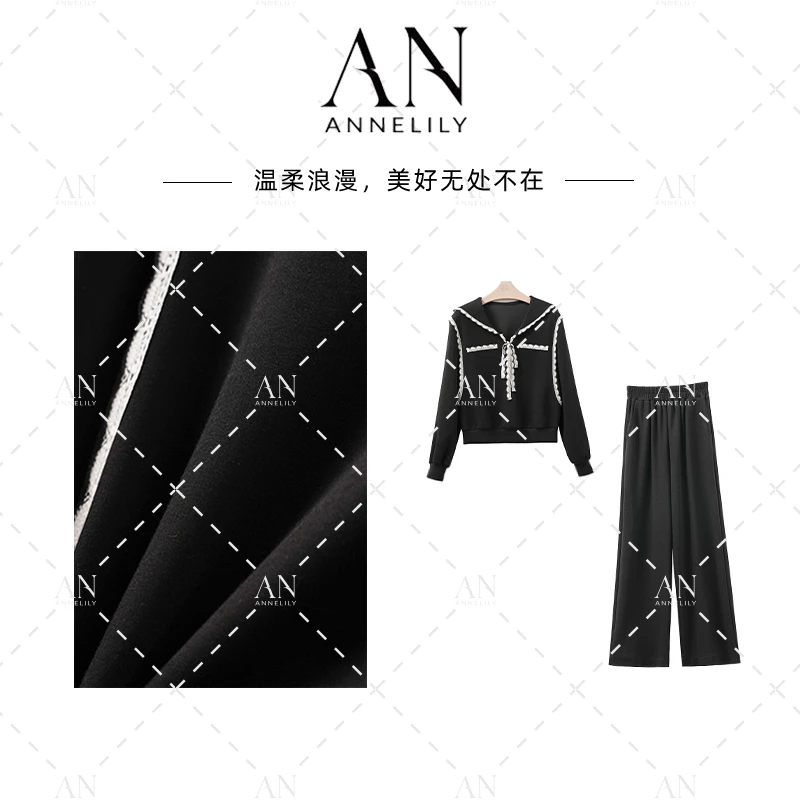 ANNELILY安甜甜【海甜】设计师款休闲运动百搭长裤套装AT2508045