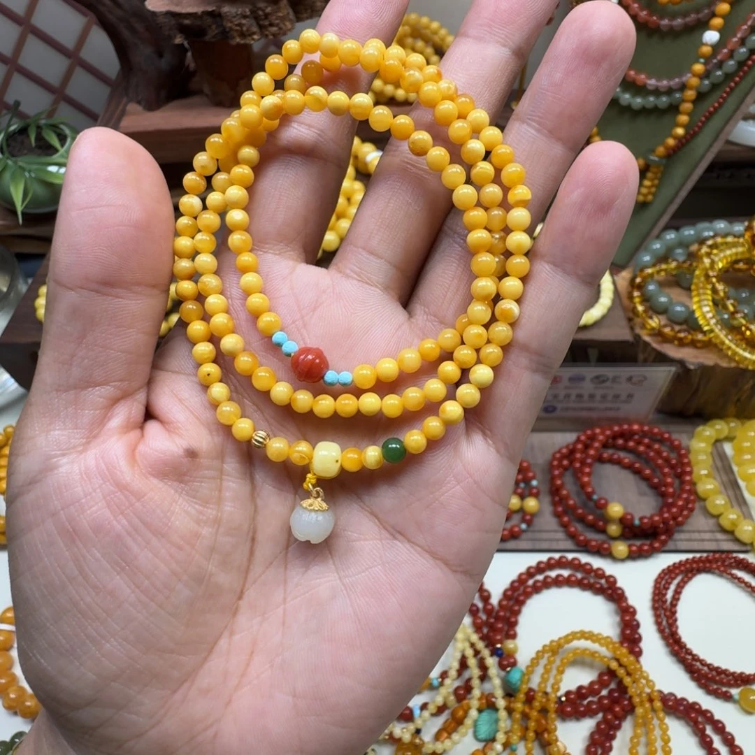 未镶嵌琥珀手串老花蜡4mm三圈