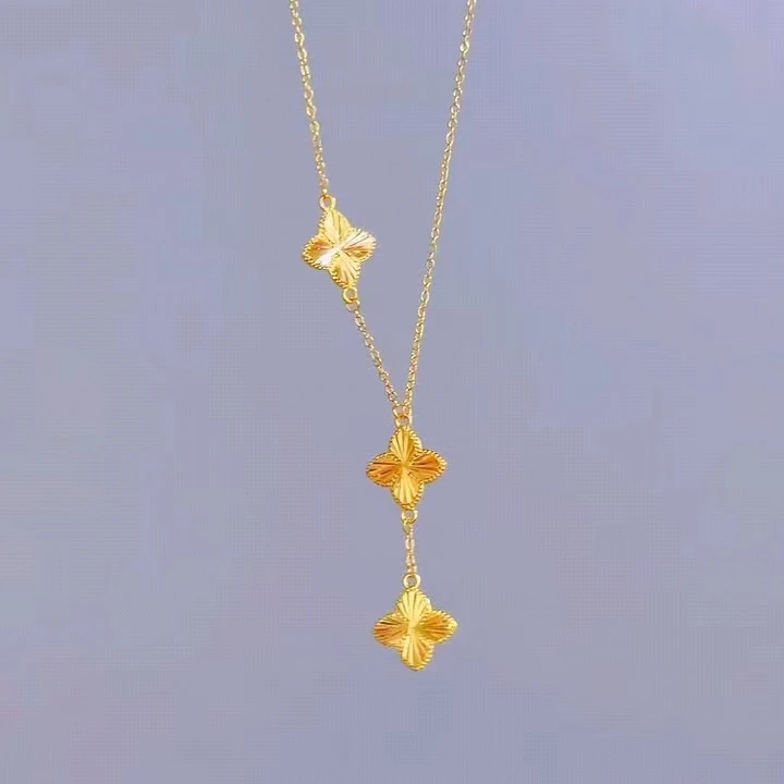 越南铜合金四叶草项链 轻奢高级感女款气质锁骨链幸运草吊坠套链
