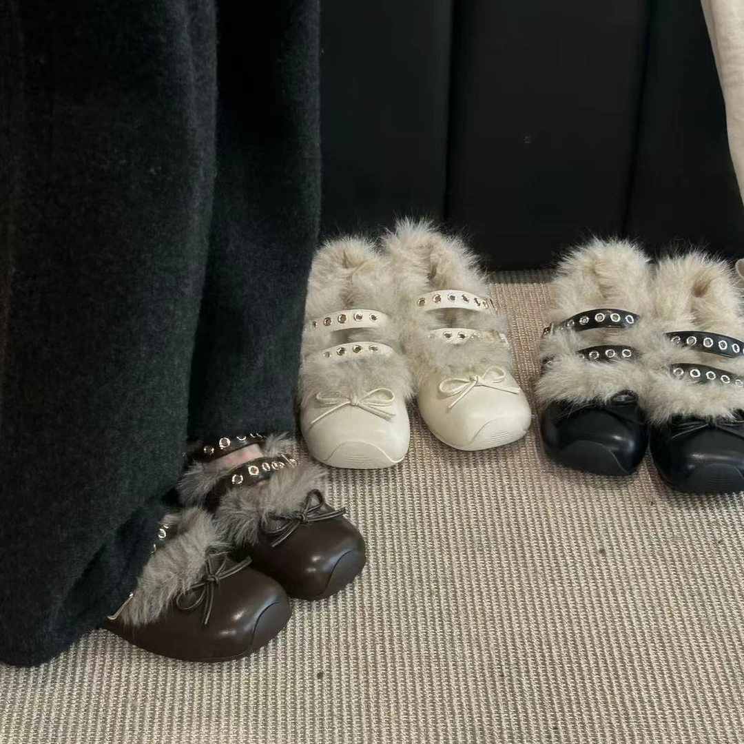 珀斯漫记～玛丽珍鞋冬季新款棉鞋加绒毛毛鞋小皮鞋加绒一字扣单鞋