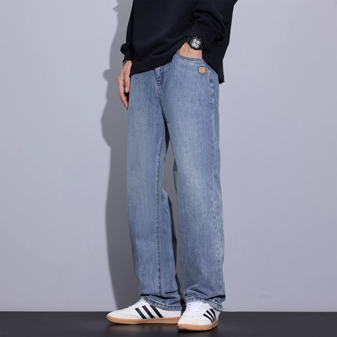 Kuvine2025秋季高街潮牌cleanfit垂感宽松直筒百搭复古牛仔裤男款