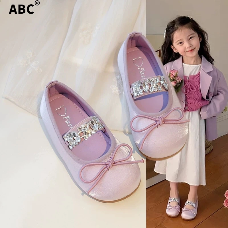 ABC女童公主鞋2025春秋新款甜美儿童闪亮水钻皮鞋宝宝单鞋芭蕾风