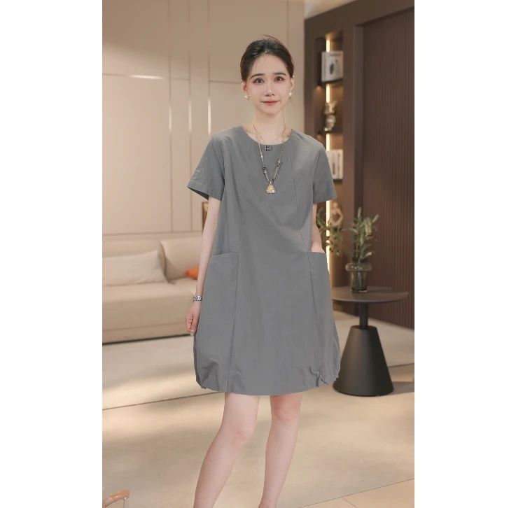 【LINXUAN】夏季新款时尚百搭慵懒感休闲连衣裙宽松简约显洋气