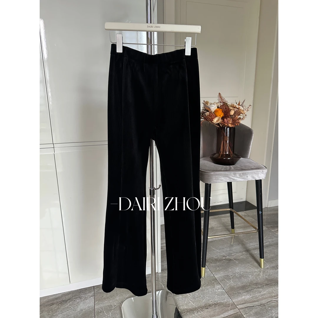 DAIRI ZHOU独家定制▪黑天鹅 高腰版丝绒微喇开叉裤显高显瘦显腿长