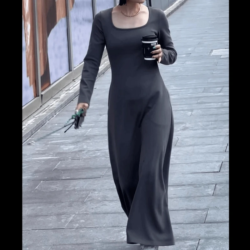 【赫本风】5391气质简约修身长袖女装连衣裙时尚显瘦法式