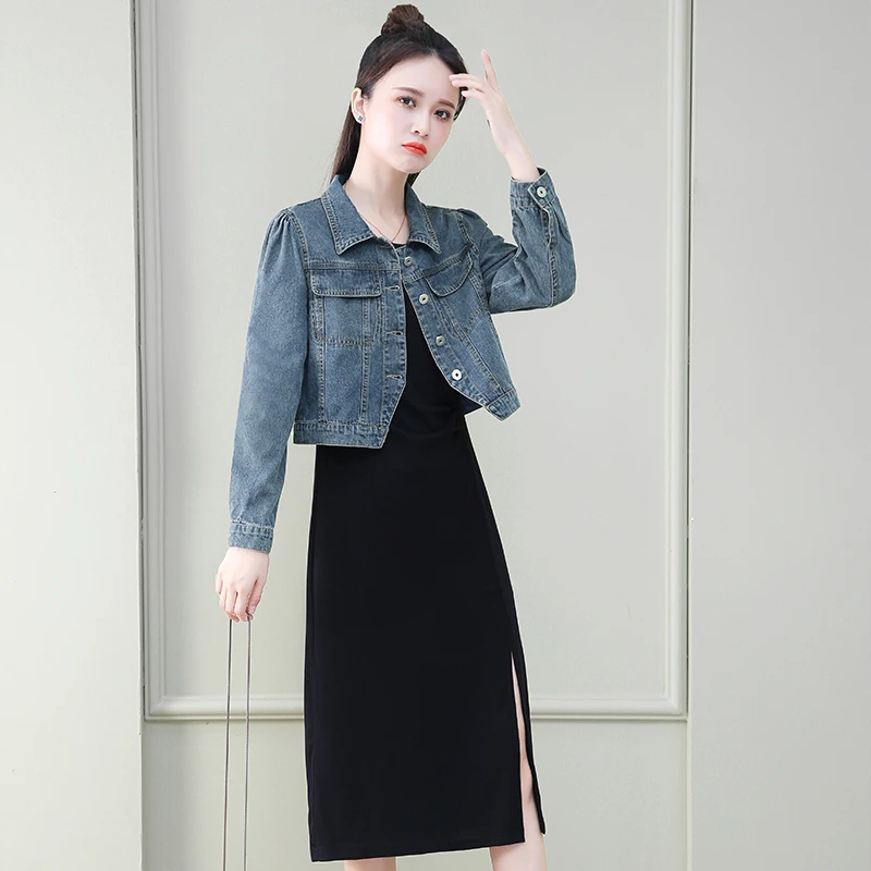 2025春夏新款显瘦减龄长裙套装复古牛仔外套连衣裙休闲两件套女潮