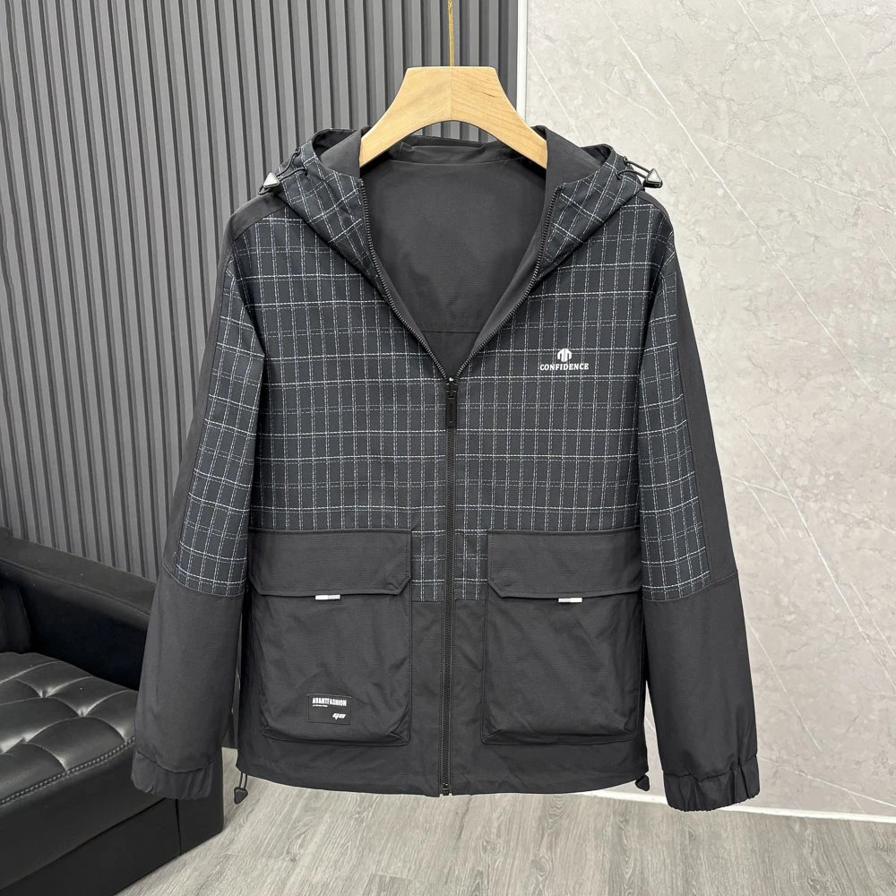 撞色拼接 立体剪裁 品牌撤柜双面穿连帽工装夹克男运动休闲外套潮