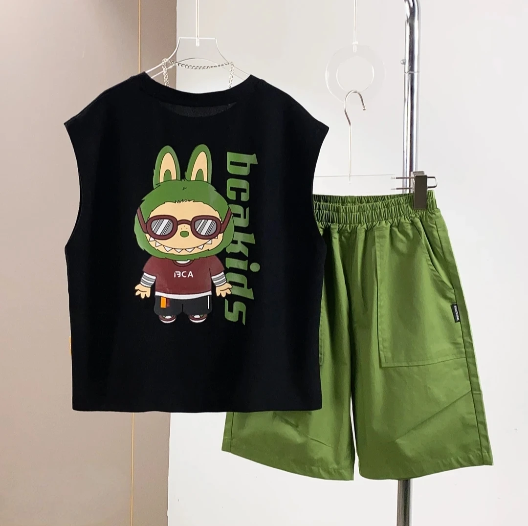 男童夏季清新无袖背心套装2025新款中大童夏装卡通运动两件套童装