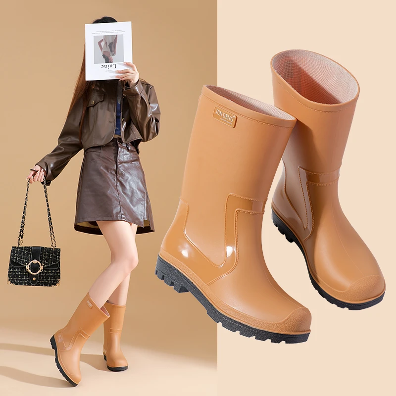 筒靴欧美风舒适防滑雨鞋中帮休闲风女士街头风短筒时尚外穿厚底
