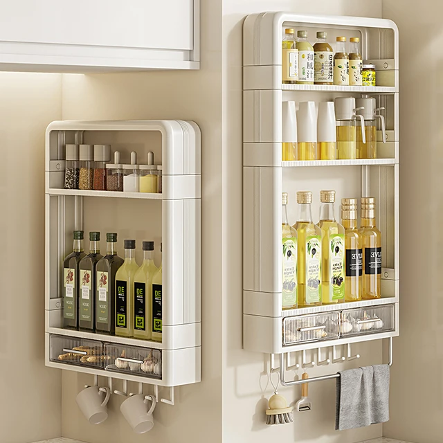 厨房调料置物架免打孔多功能墙上挂架油盐酱醋调料瓶壁挂式收纳架