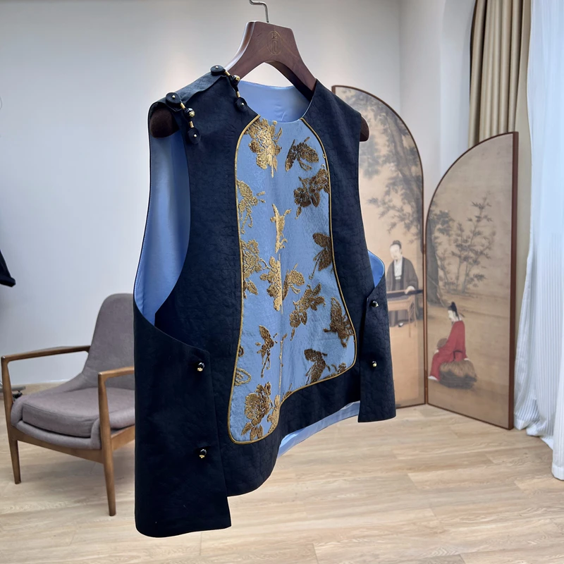 拉贝碧 【买一送一】镜花水月 漳 缎拼接香云纱龟裂老料 马甲