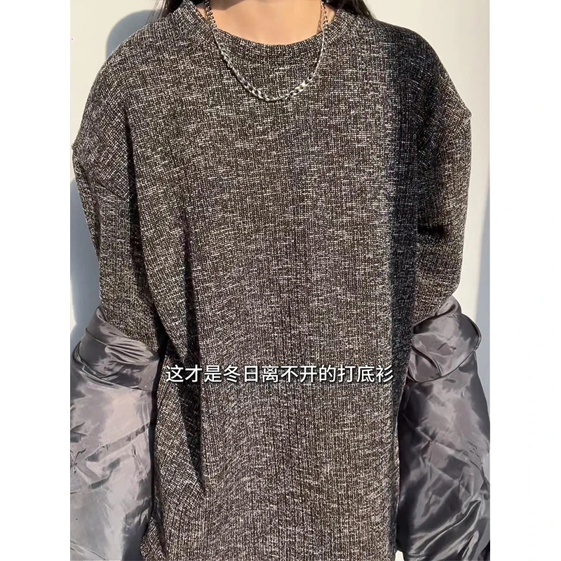 【6小时发货】老钱风加绒针织卫衣男女秋冬季重磅长袖T恤立领打底衫
