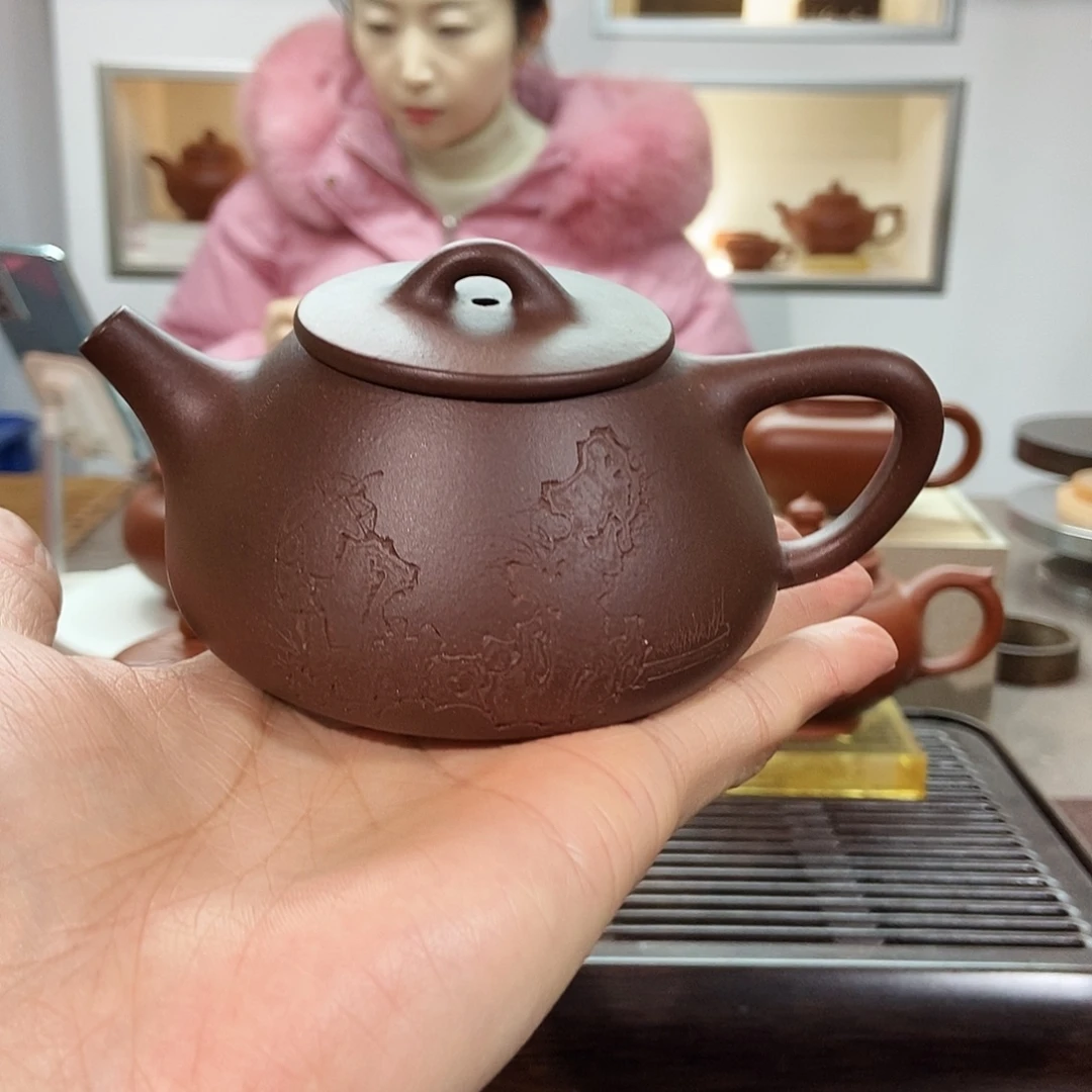 紫砂茶壶紫泥平盖石瓢190cc