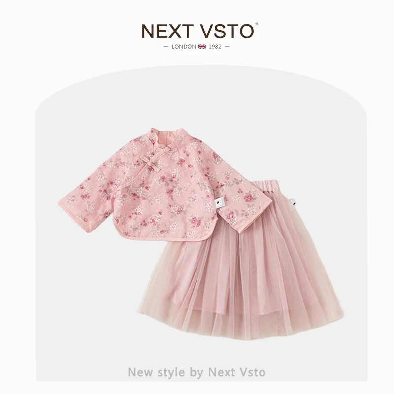 英国NEXT VSTO女童唐装套装裙春秋新款中国风女宝宝公主裙两件套